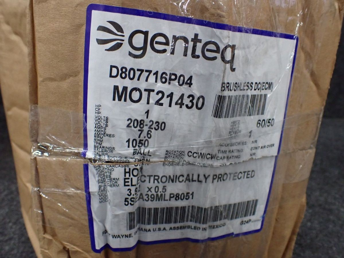 GENTEQ 5SEA39MLP8051 Blower Motor ECM X13 1 HP 208-230V 7.6A 1PH 1050 RPM
