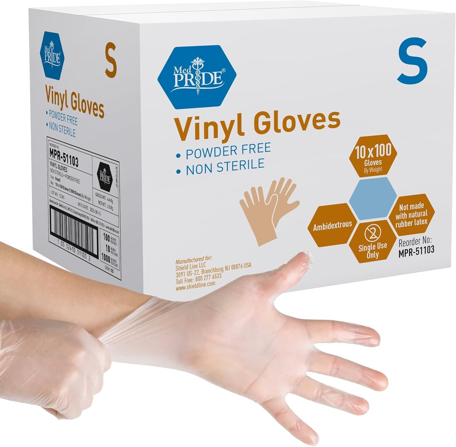 MED PRIDE 1000ct Bulk Vinyl Gloves Disposable 4.3 Mil Powder Free Latex Free