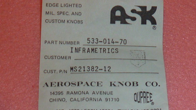 2PCS Aircraft KNOB INFRAMETRICS 0.190 inch MS21382-12 AEROSPACE KNOB 533-014-70