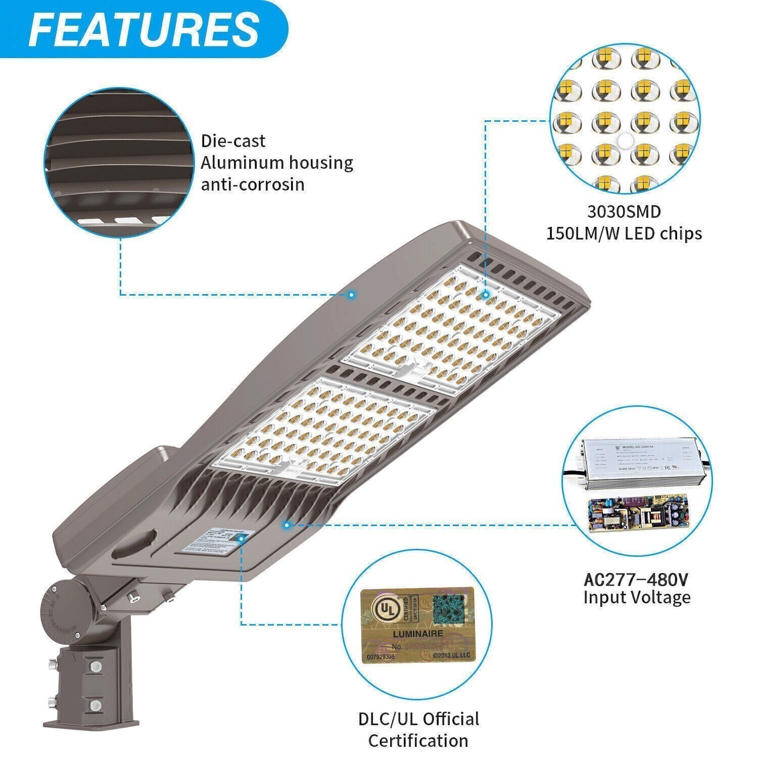 Commercial LED Stadium Light 277-480V 320W Shoebox Pole Security Street Lighting