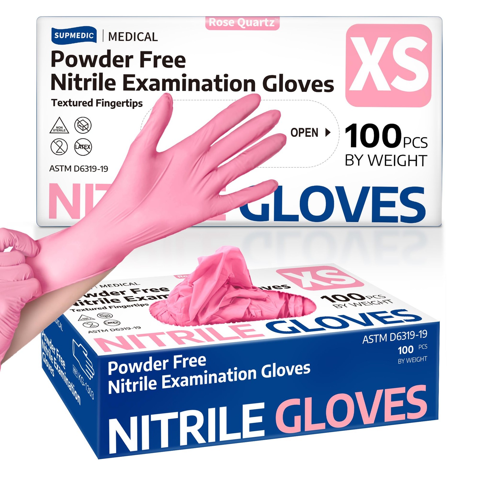 Supmedic Medical Nitrile Exam Gloves, 3.5 mil X-Small, X-small (Rose Quartz)