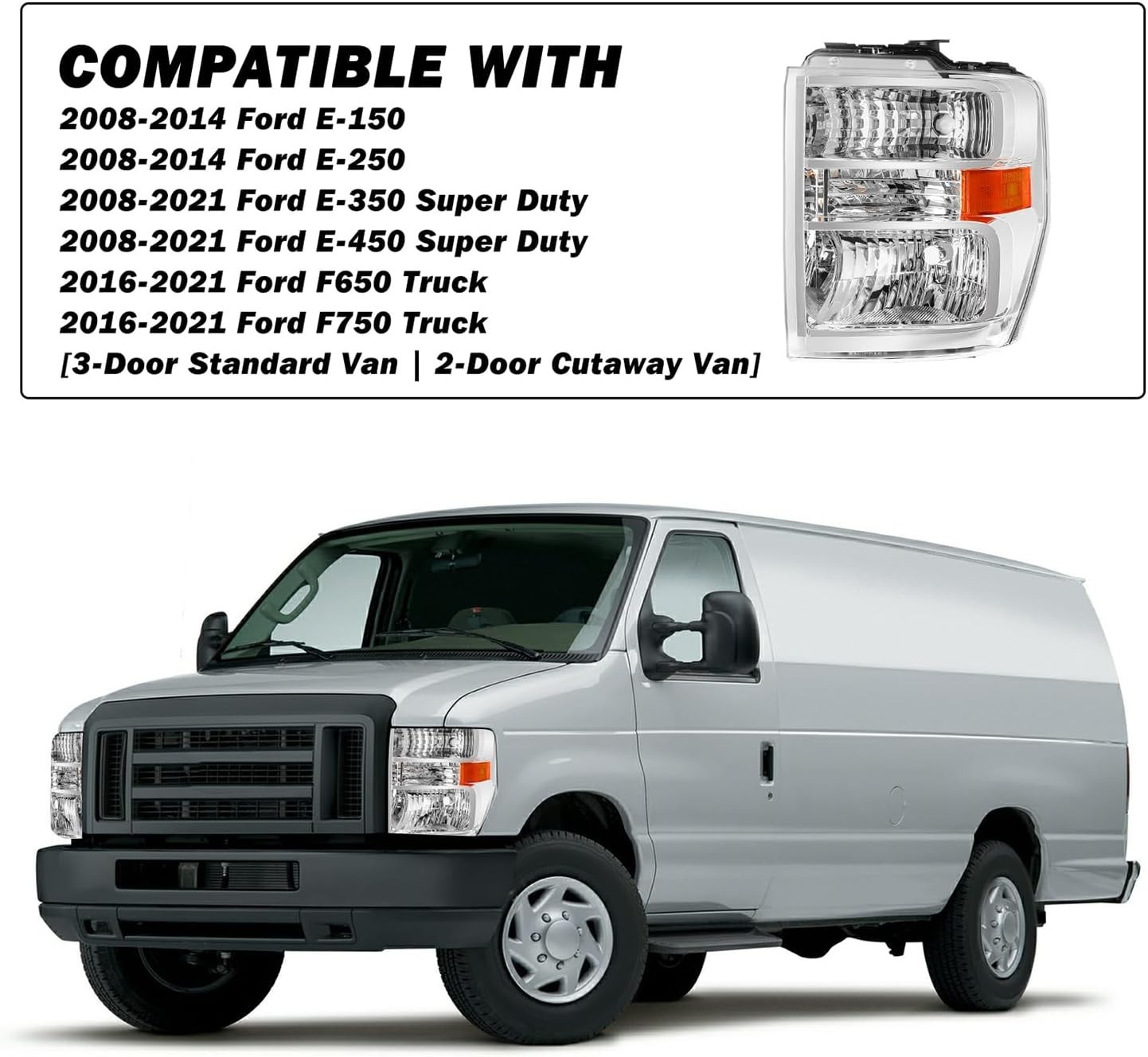 Headlight Assembly for 2008-2014 Ford E150 E250 08-21 E350 E450