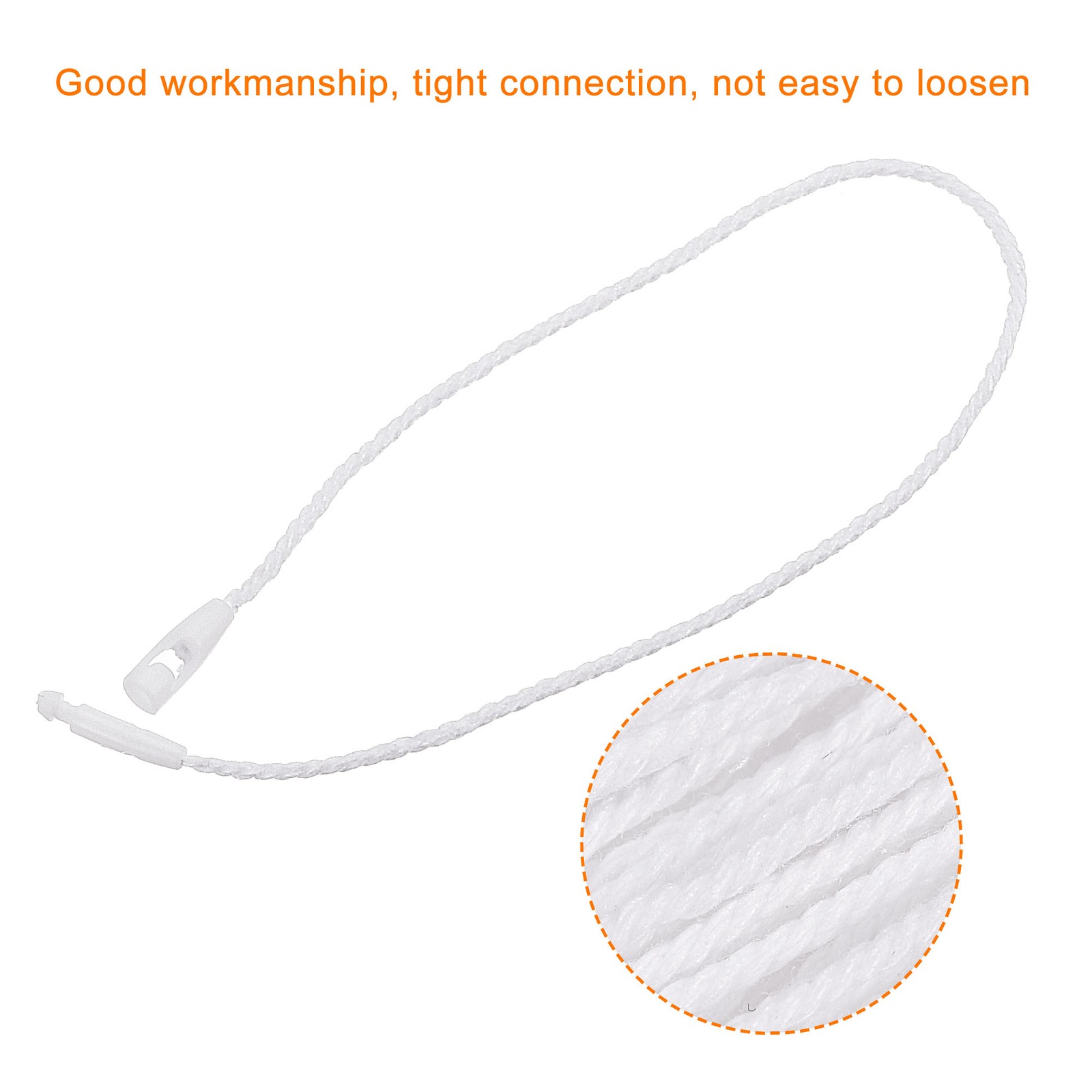 100 x Cotton Hang Tag String Snap Lock Price Tag Fastener Ties White 7.8″