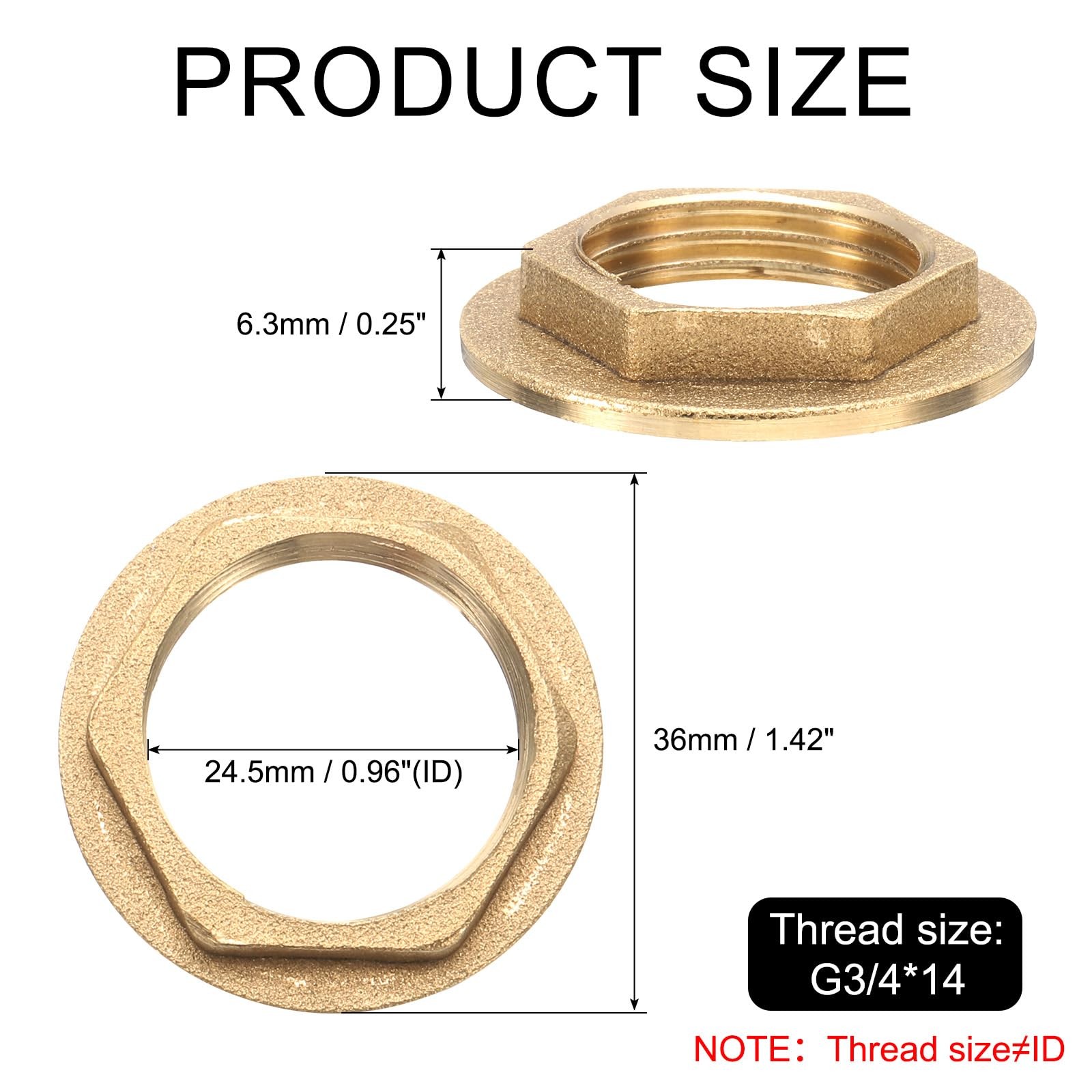 uxcell 4Pcs Brass Lock Nuts Pipe Fitting, G3/4″-14 Female Hex G3/4″-14, Gold