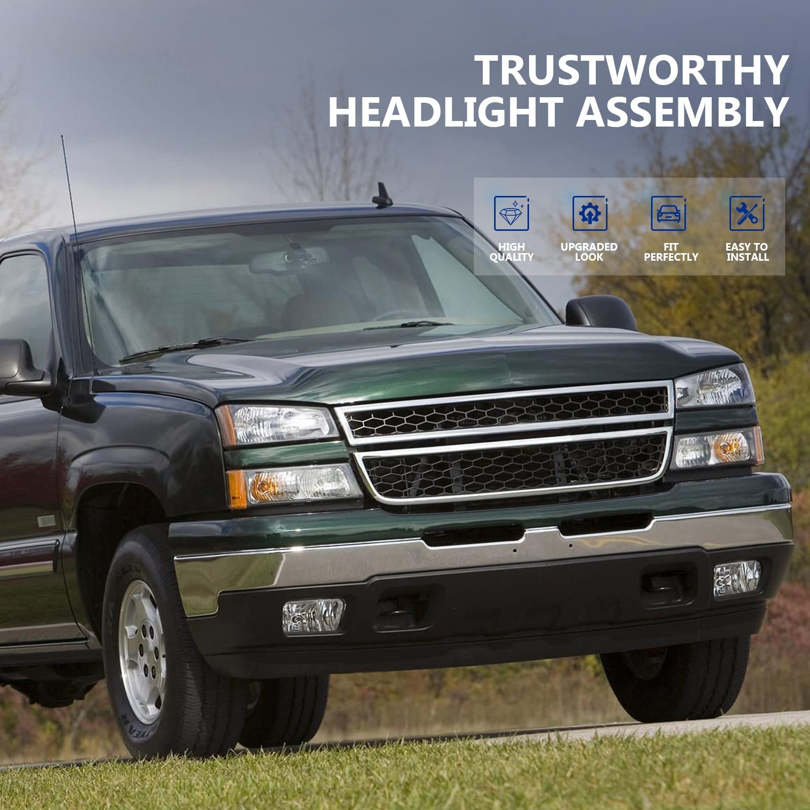 Headlight Assembly Set Fit for Chevrolet Avalanche 1500 2003-2006