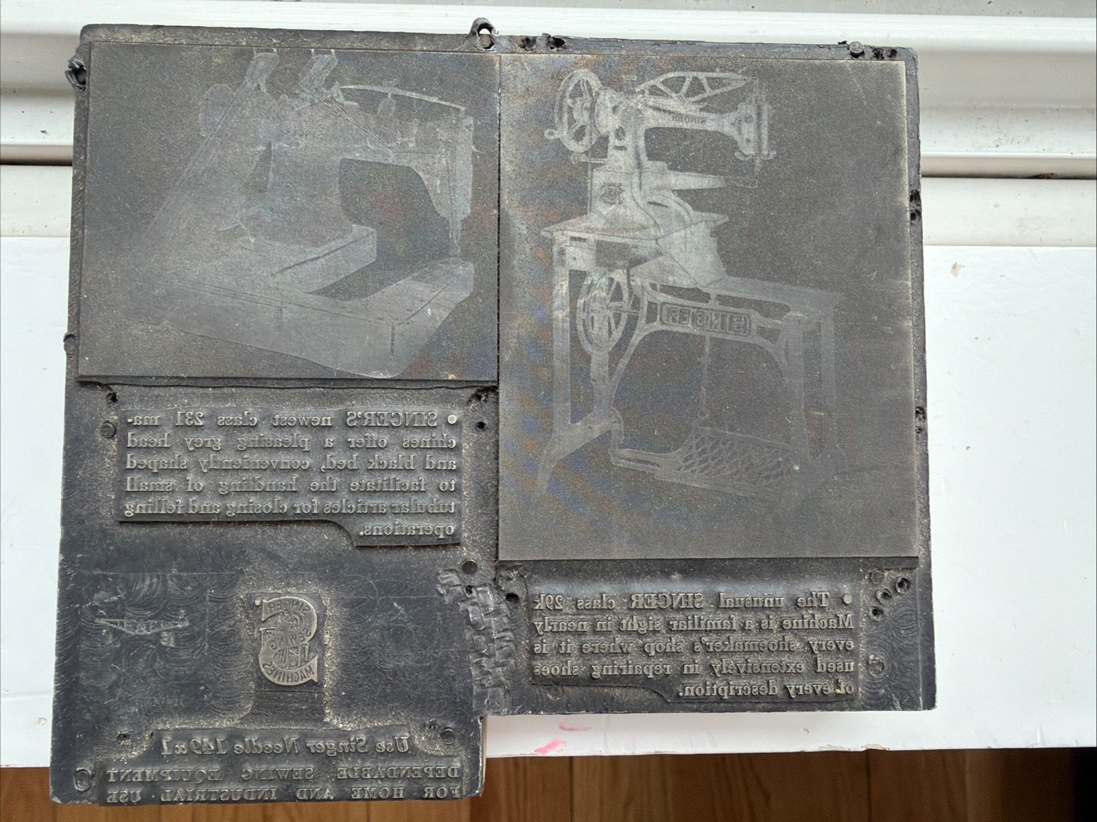 Vintage printing plate Singer Sewing machine Manual Two Elastic Pull Off