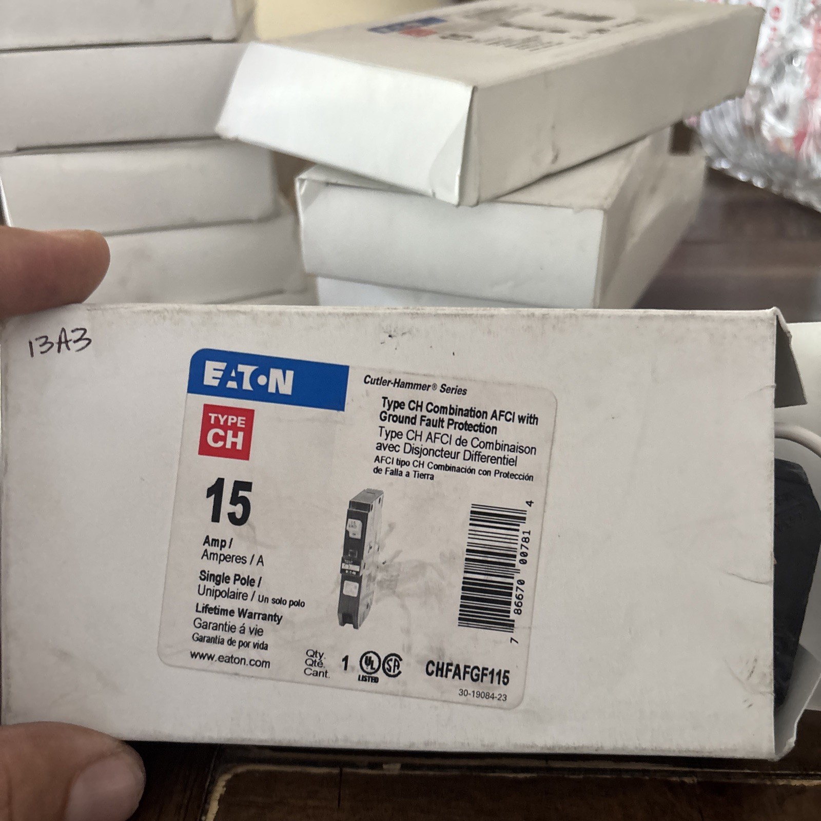 Eaton CH 15A Arc Fault/Ground Fault Circuit Breaker (CHFAFGF115 pigtail 10 Avail
