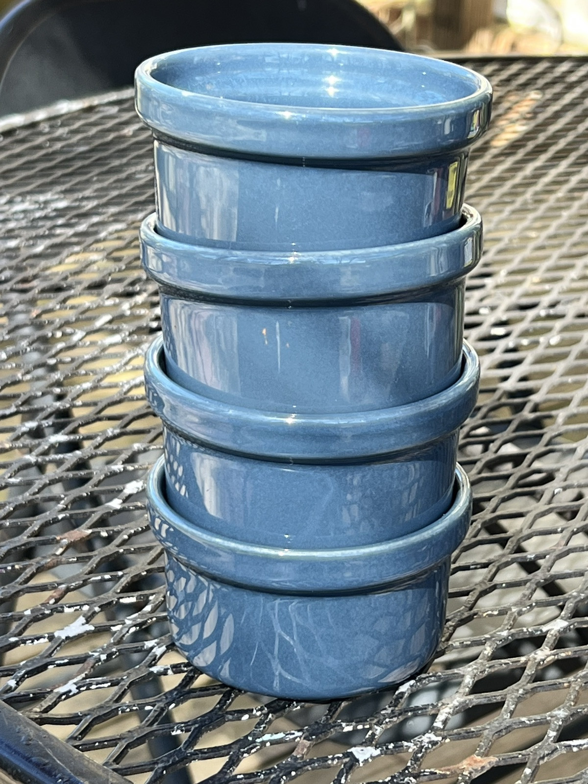 Emile Henry Blue Gray Ramekins 10.28 Made In France Set of 4