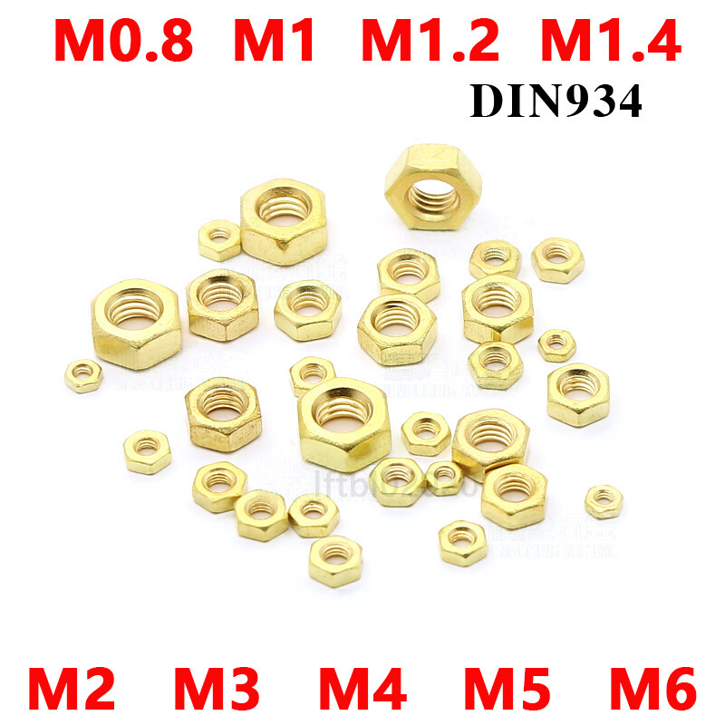 M0.8 M1 M1.2 M1.4 M2 M2.5 M3 M4 M5 M6 BRASS NUTS HEX FULL NUT BRASS – DIN 934