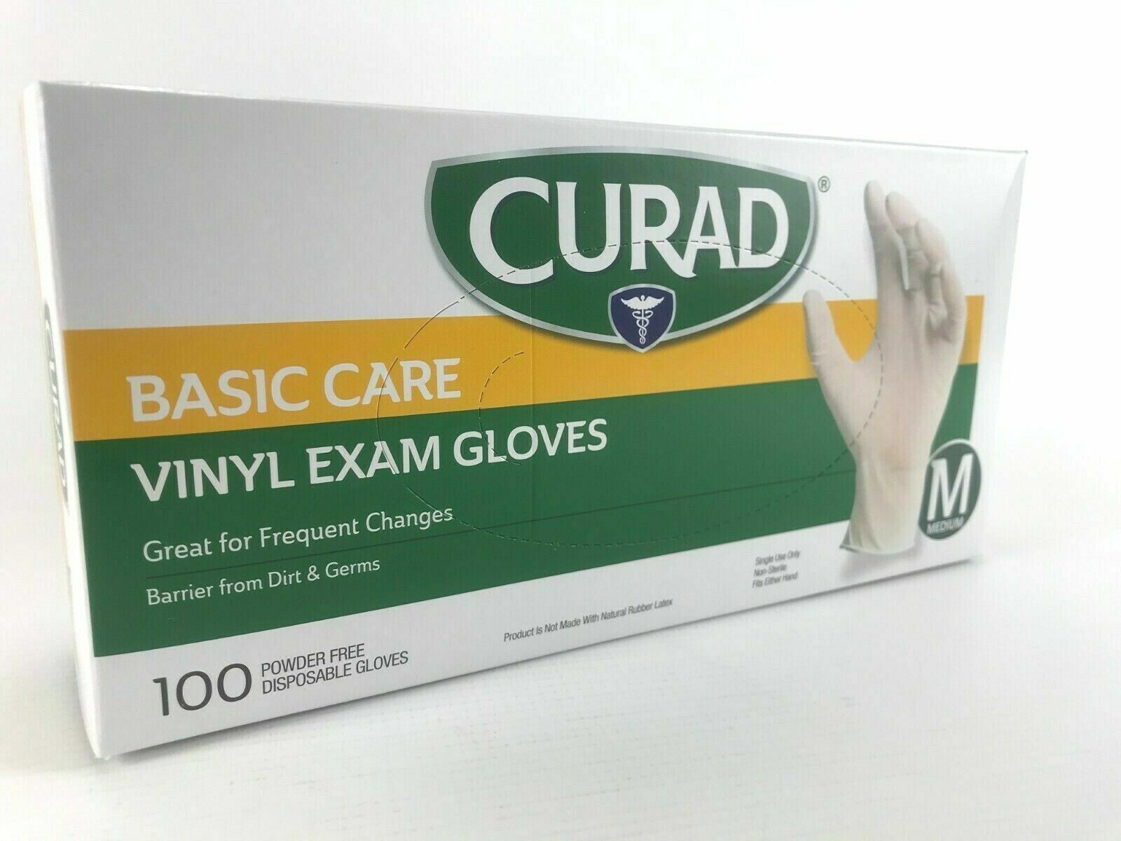 Curad Basic Care Vinyl Exam Gloves Medium Size, 1 Box for 100 Gloves.