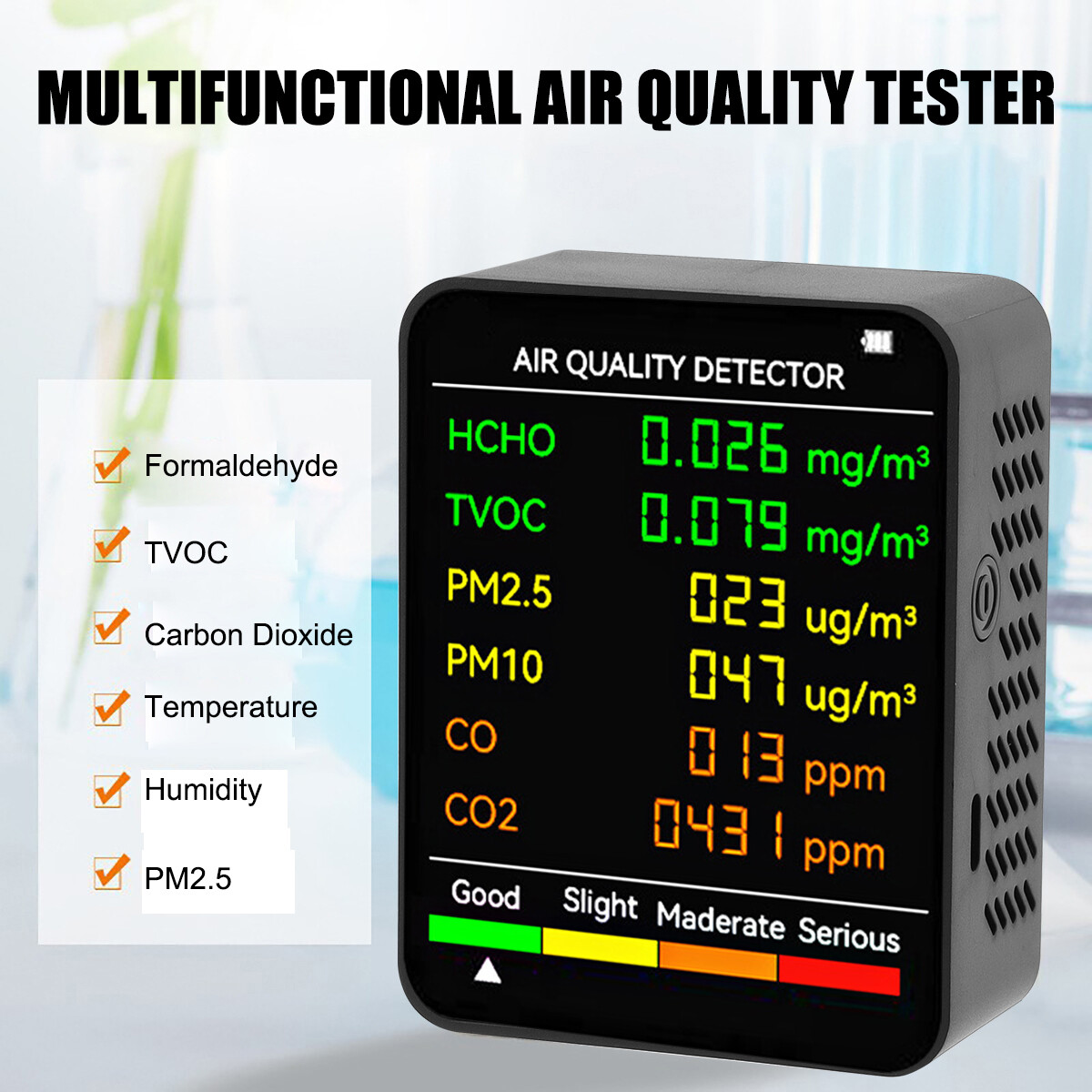 6-in-1 CO2 Detector Monitor, Indoor Air Quality Monitor with Real-Time CO2