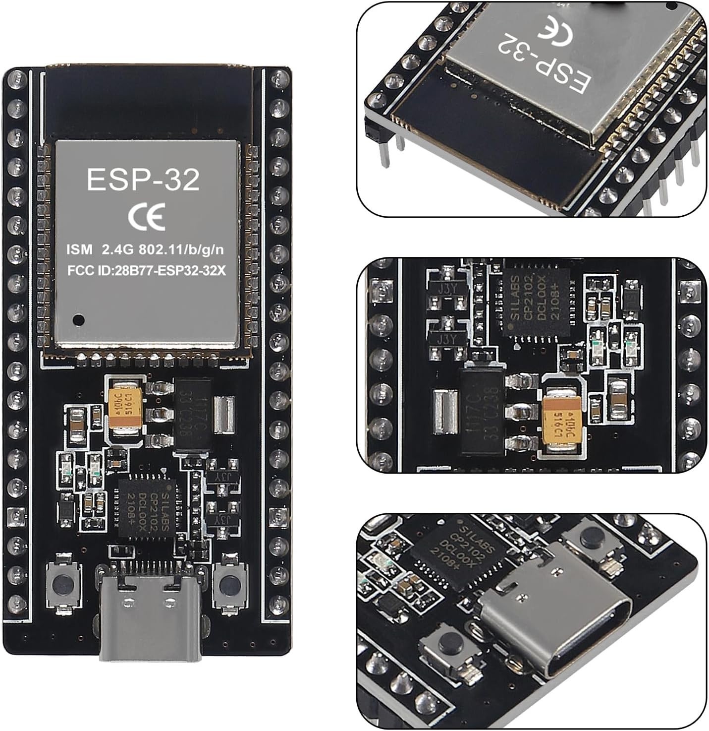 ESP32 ESP-WROOM-32 Wifi and Bluetooth Development Board, 38-Pin, with USB Type-C