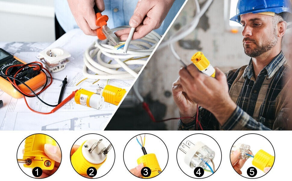 Male & Female Extension Cord End Plugs 15Amp 125V Electrical Connectors 3 Wires