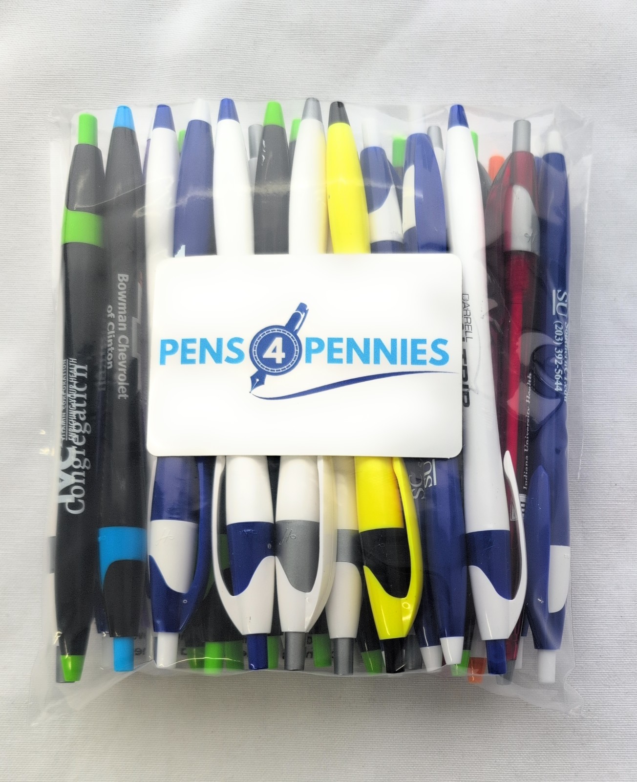 30 Misprint Click Pens JAVALINA Hub Pen Lot MIXED COLORS Blue Ink