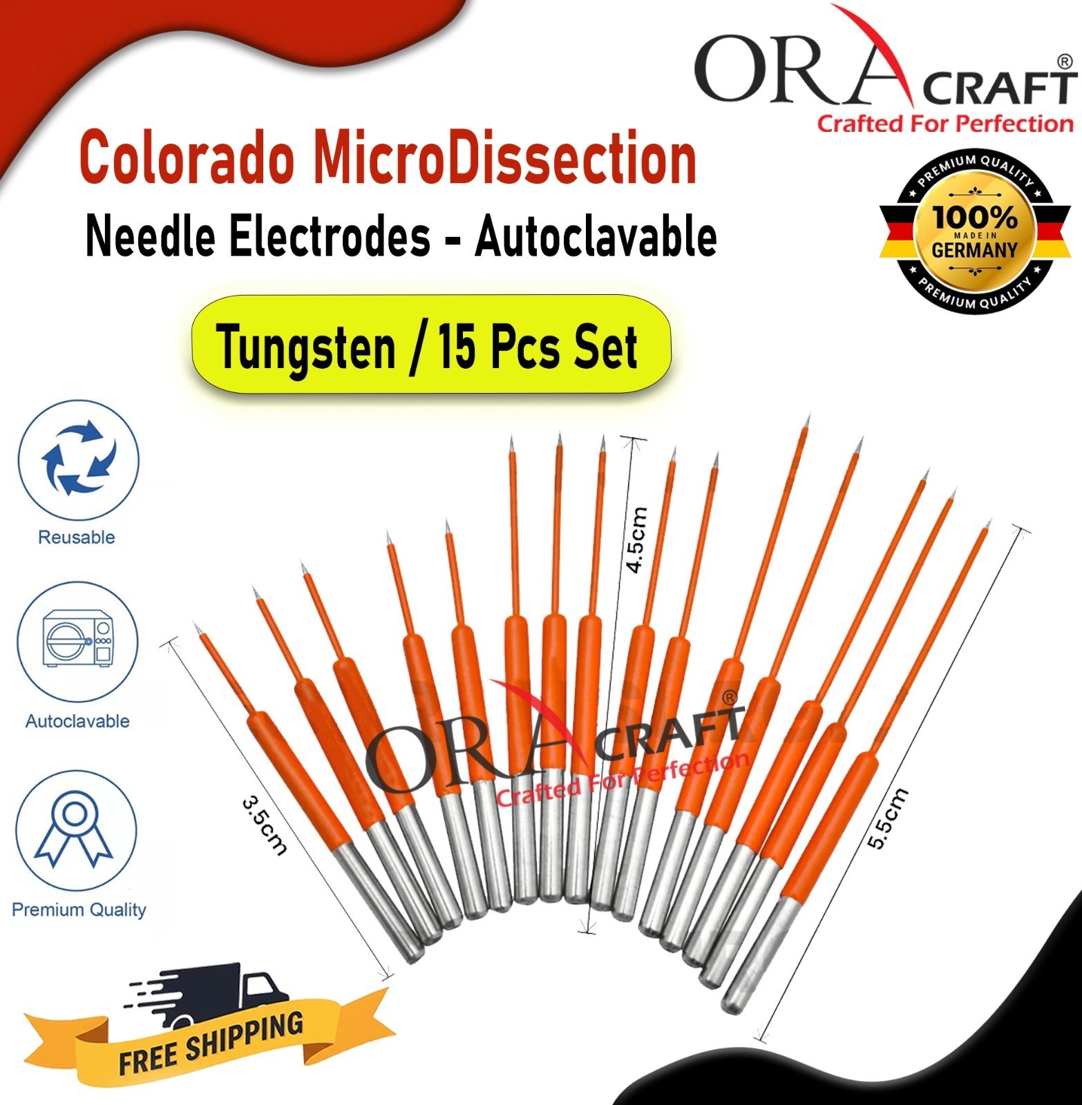 Colorado Micro Dissection Needle Electrodes – Autoclavable Tungsten /15 Pcs Set
