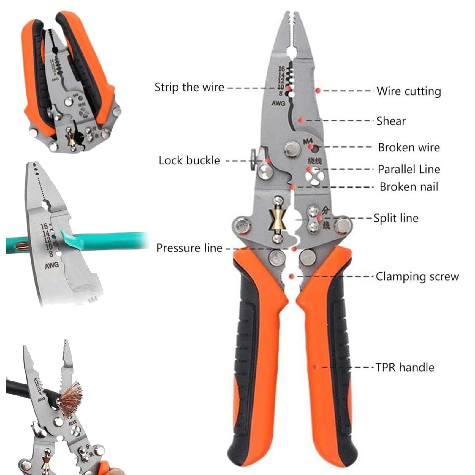 12-in-1 Multifunctional Foldable Wire Stripper Twister Crimping Tool