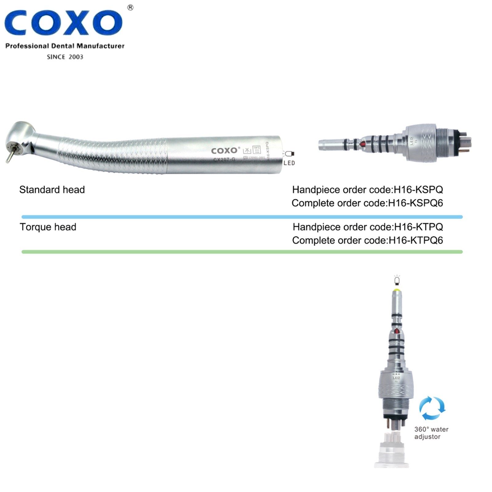 COXO Dental Handpiece Turbine High Speed Fiber Optic KAVO 6 Pin E-type Connector