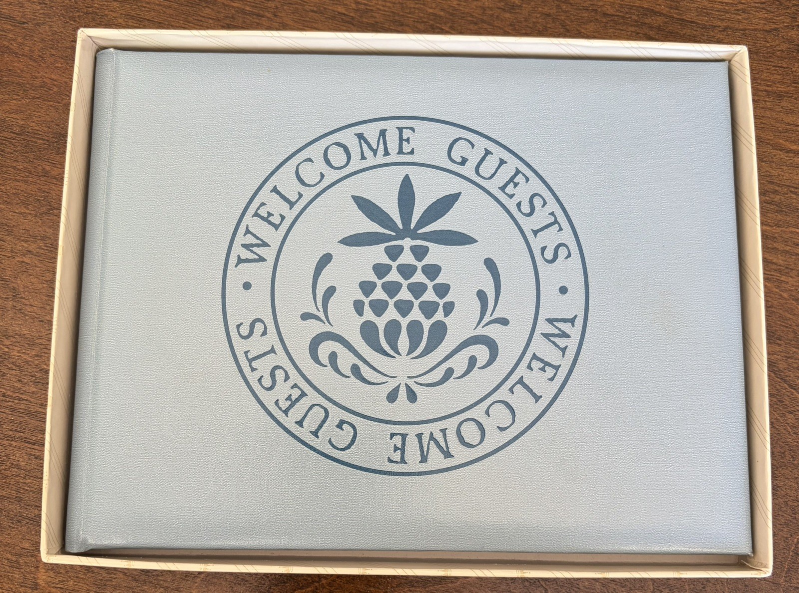 NIB Unused Hallmark Guest Book House Keepsake Album Blue Gray Pineapple Vintage