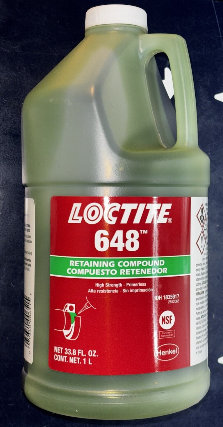 Loctite 648 Retaining Compound 1 Liter (33.8oz) 1835917 USA ONE BOTTLE