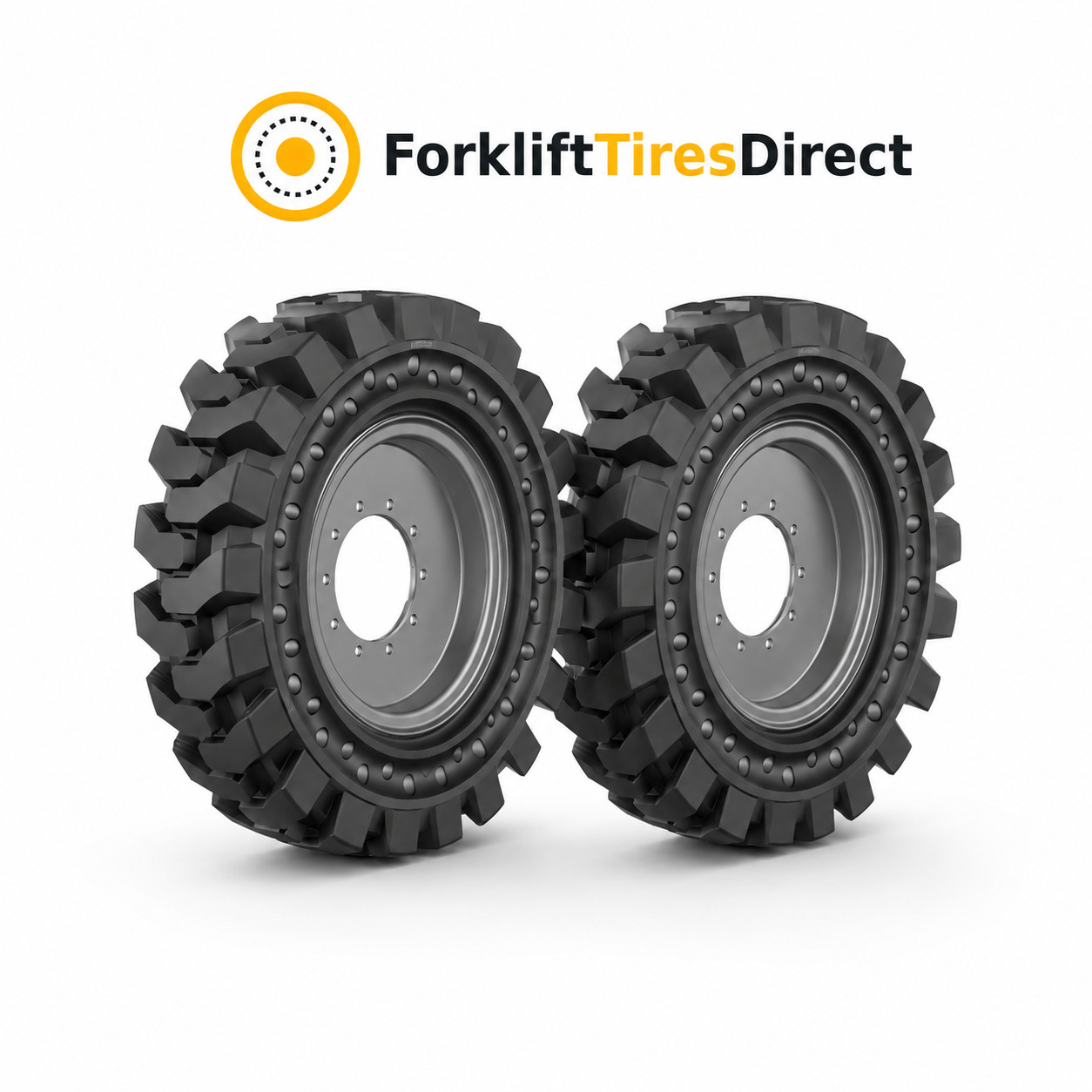 (Pack of 2) 14.00-24 Solid Rubber Telehandler Tire and Wheel Assembly