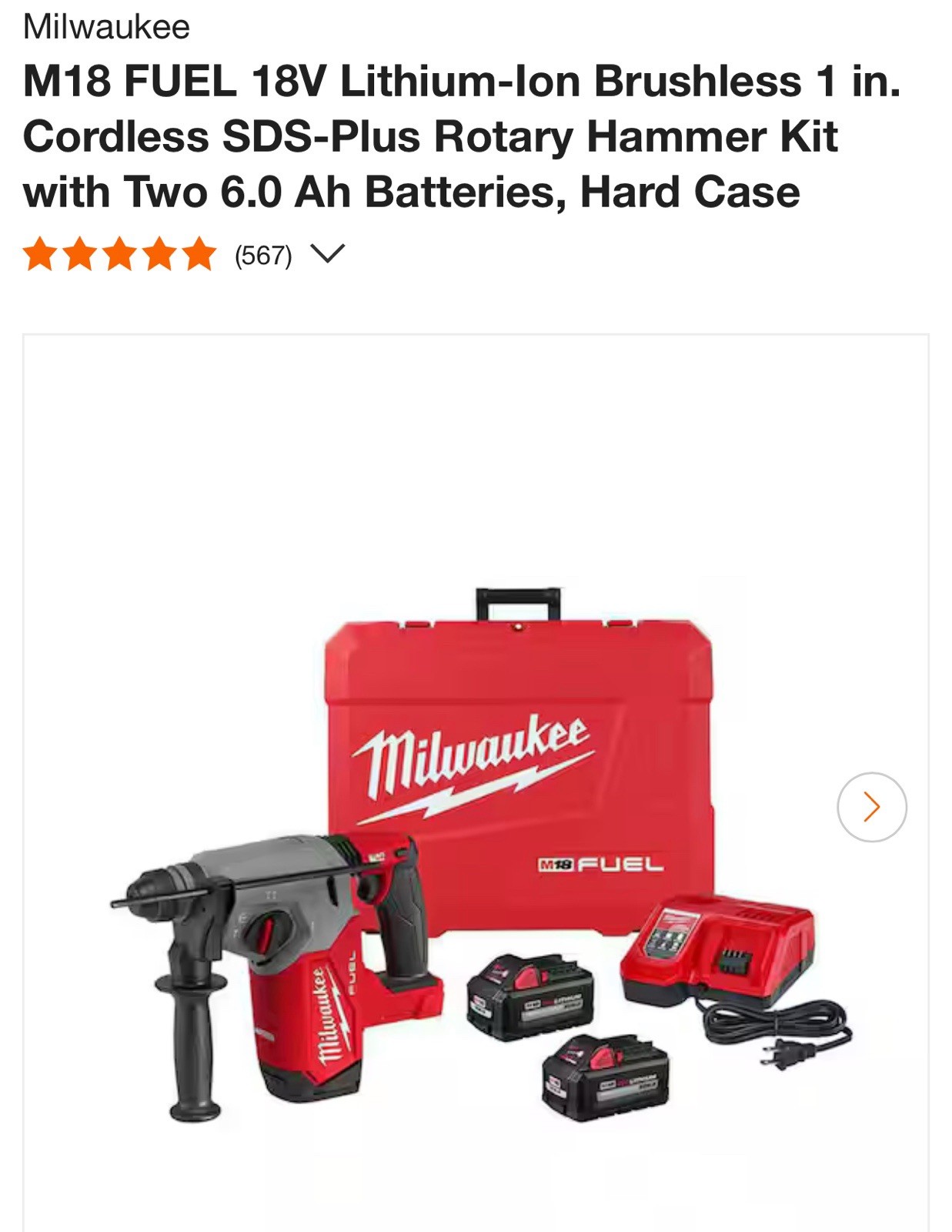 MILWAUKEE 2912-22 M18 FUEL™ 1″ SDS PLUS ROTARY HAMMER KIT