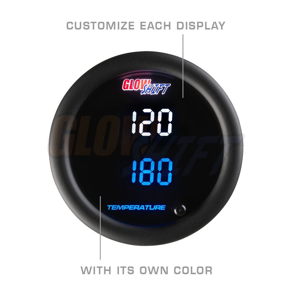 GlowShift 10 Color Digital Dual 300F Temperature Gauge Kit, 2-1/16″ 52mm