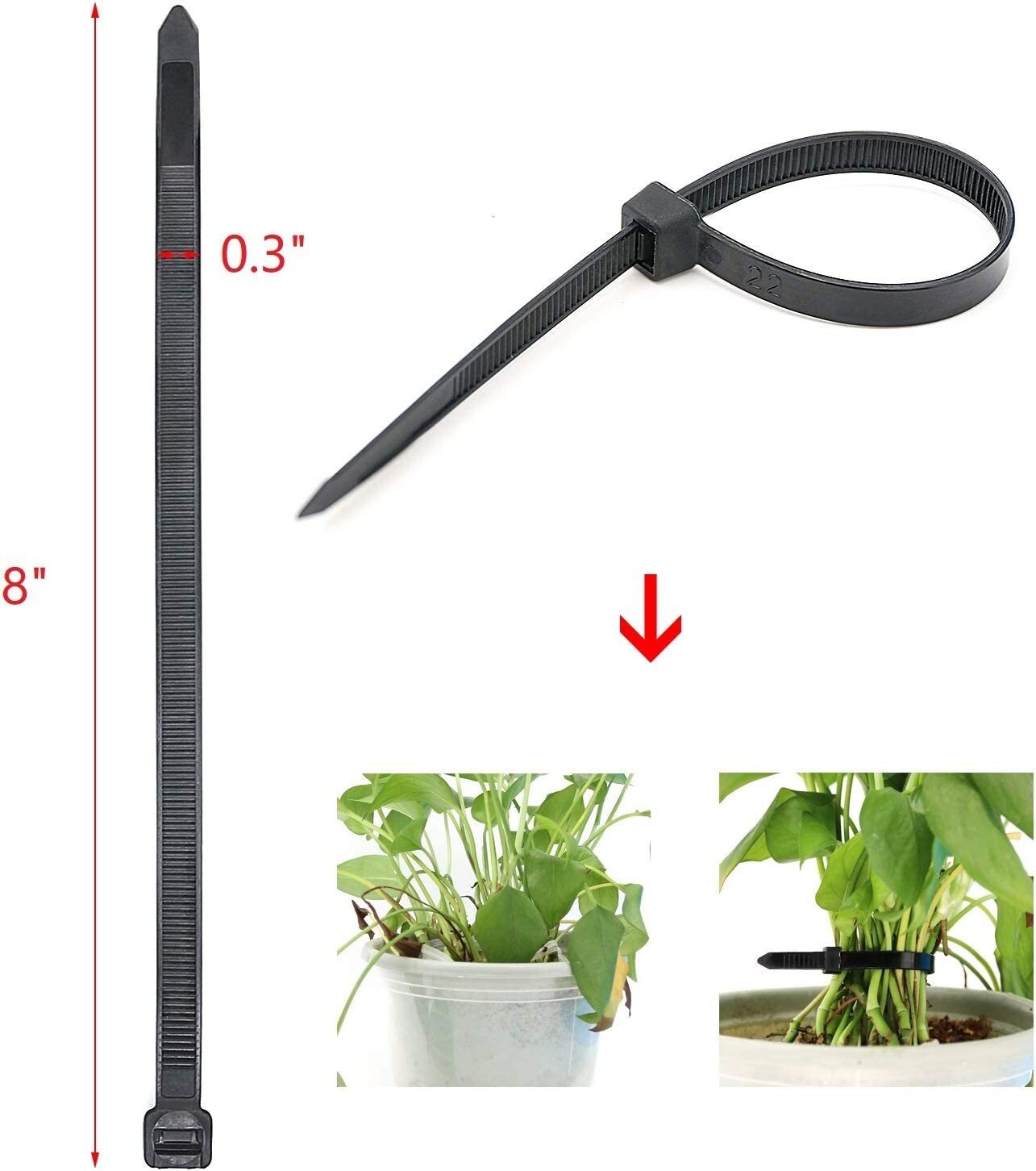 200 Strong Cable Wire Zip Ties 50lb Strength USTC Polyamide Black 8″ 188mm