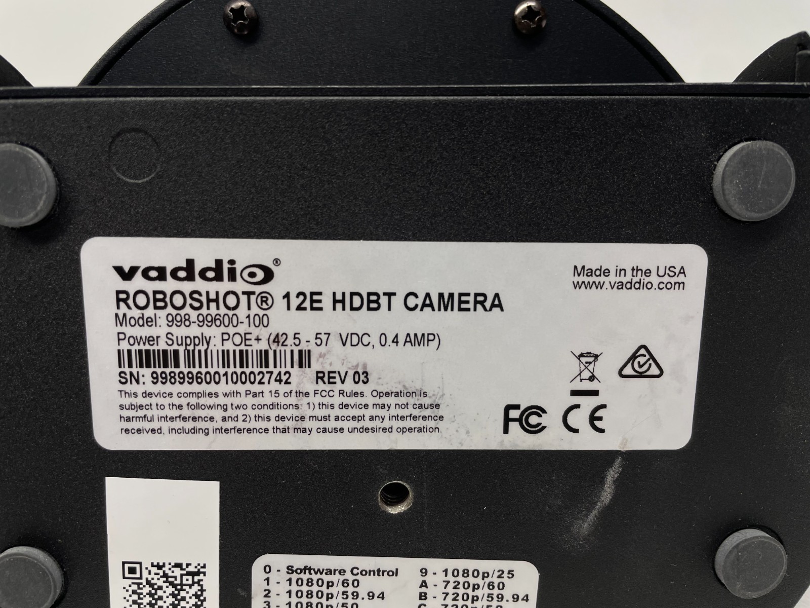 Vaddio RoboSHOT 12E HDBT Professional Conferencing Camera 998-99600-000