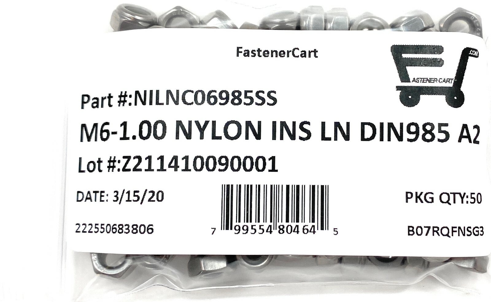 (50) M6 x 1.00 Stainless Steel DIN985 Metric Nylon Insert Lock Nuts 6mm A2 (50)