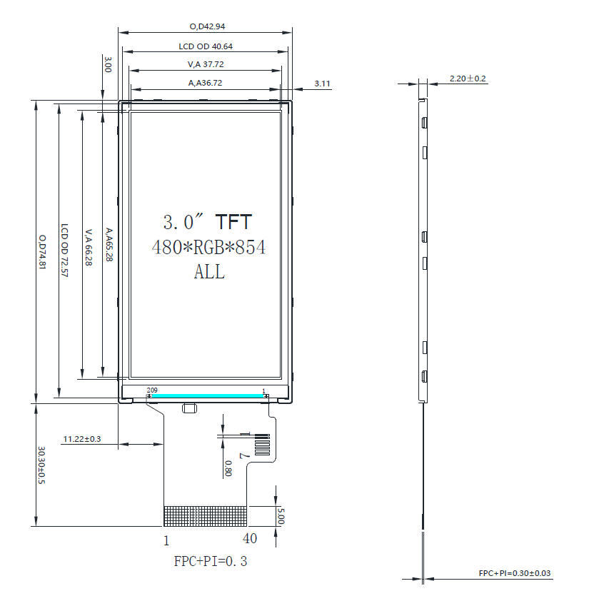 3 inch 480×854 IPS TFT LCD Display SPI+RGB Interface ST7701 Controller