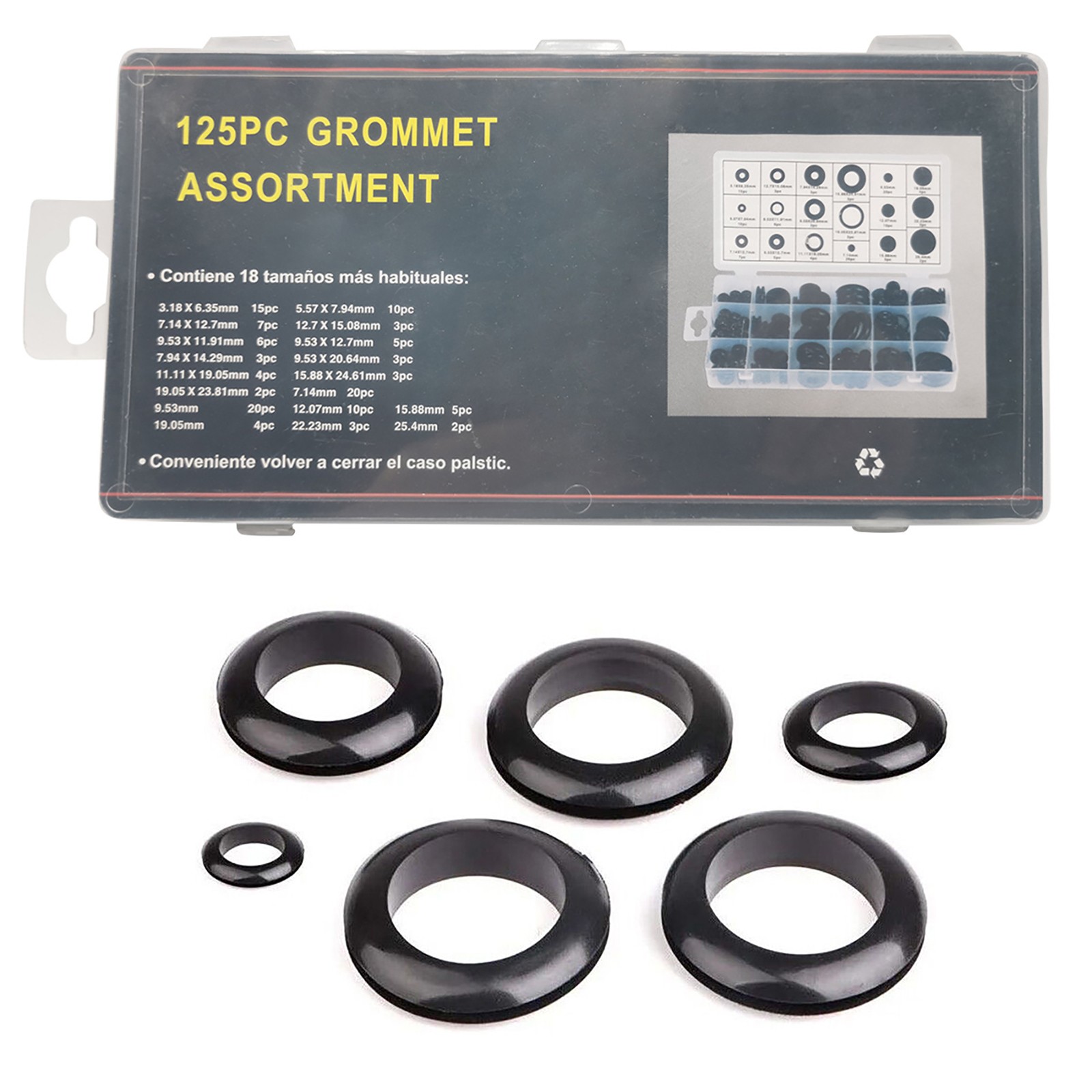 125PCS Black Rubber Grommet Firewall Hole Plug Set Electrical Wiring Gasket