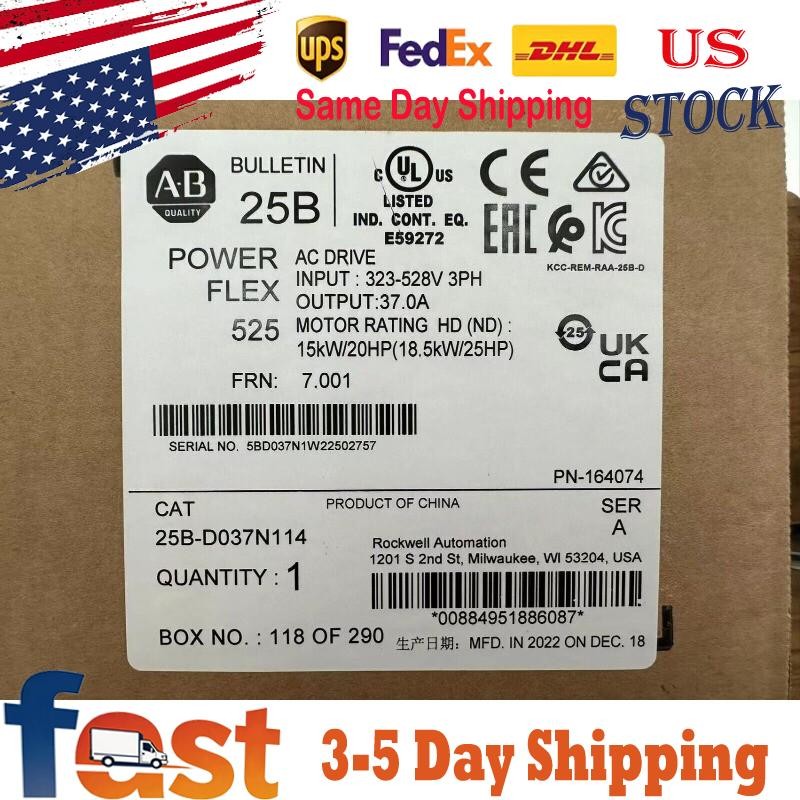 25B-D037N114 Allen Bradley PowerFlex 525 AC Drive NEW Factory Sealed US Free Tax