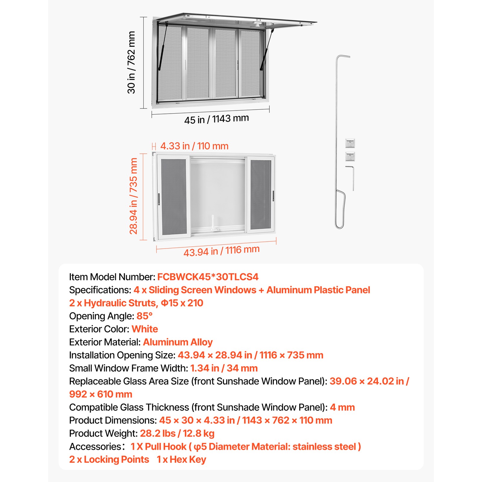 Uimoso 45×30 in Aluminum Alloy Concession Window for Food Truck Service