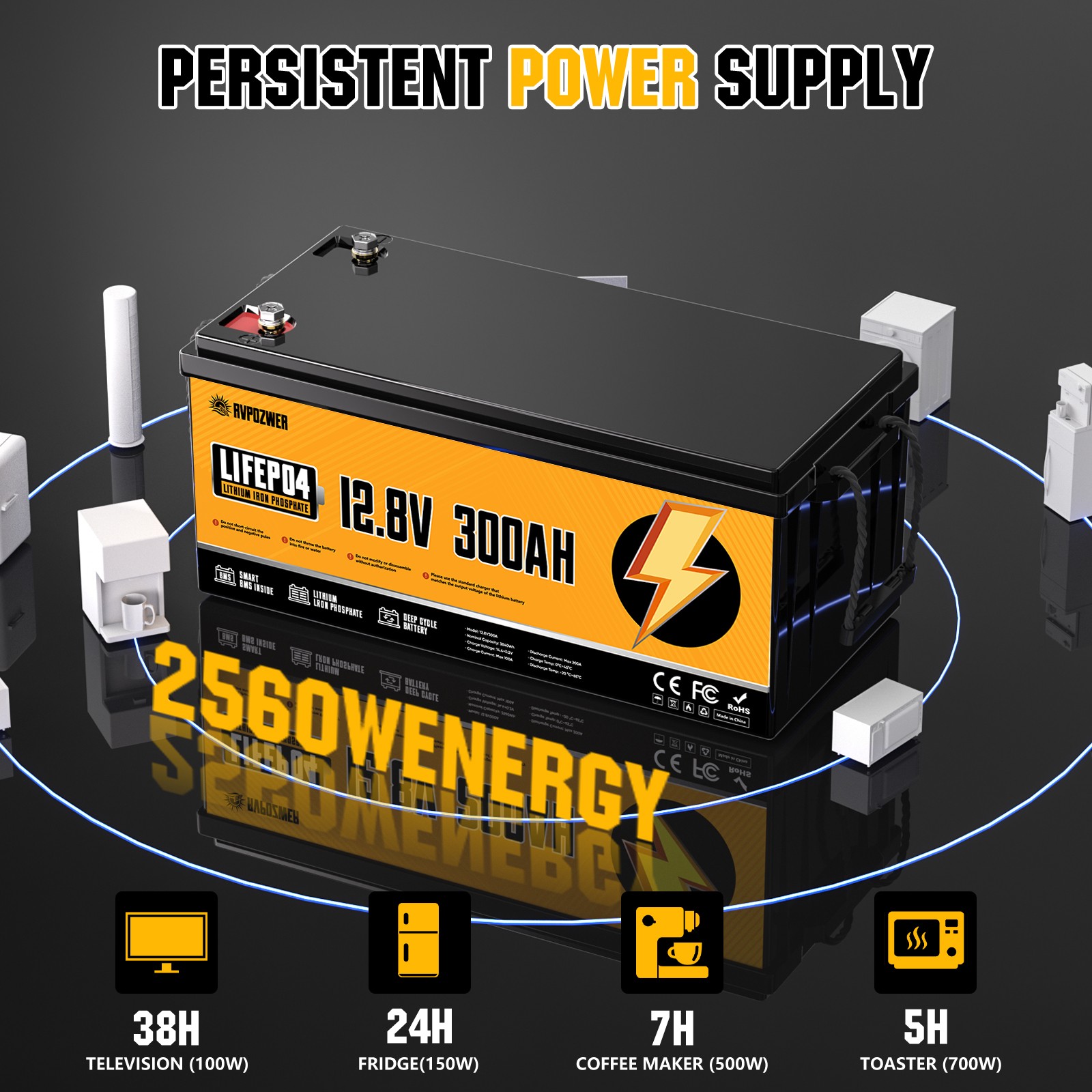 12V 300Ah LiFePO4 Lithium Battery 200A BMS for RV Home Marine Solar Off-grid RV