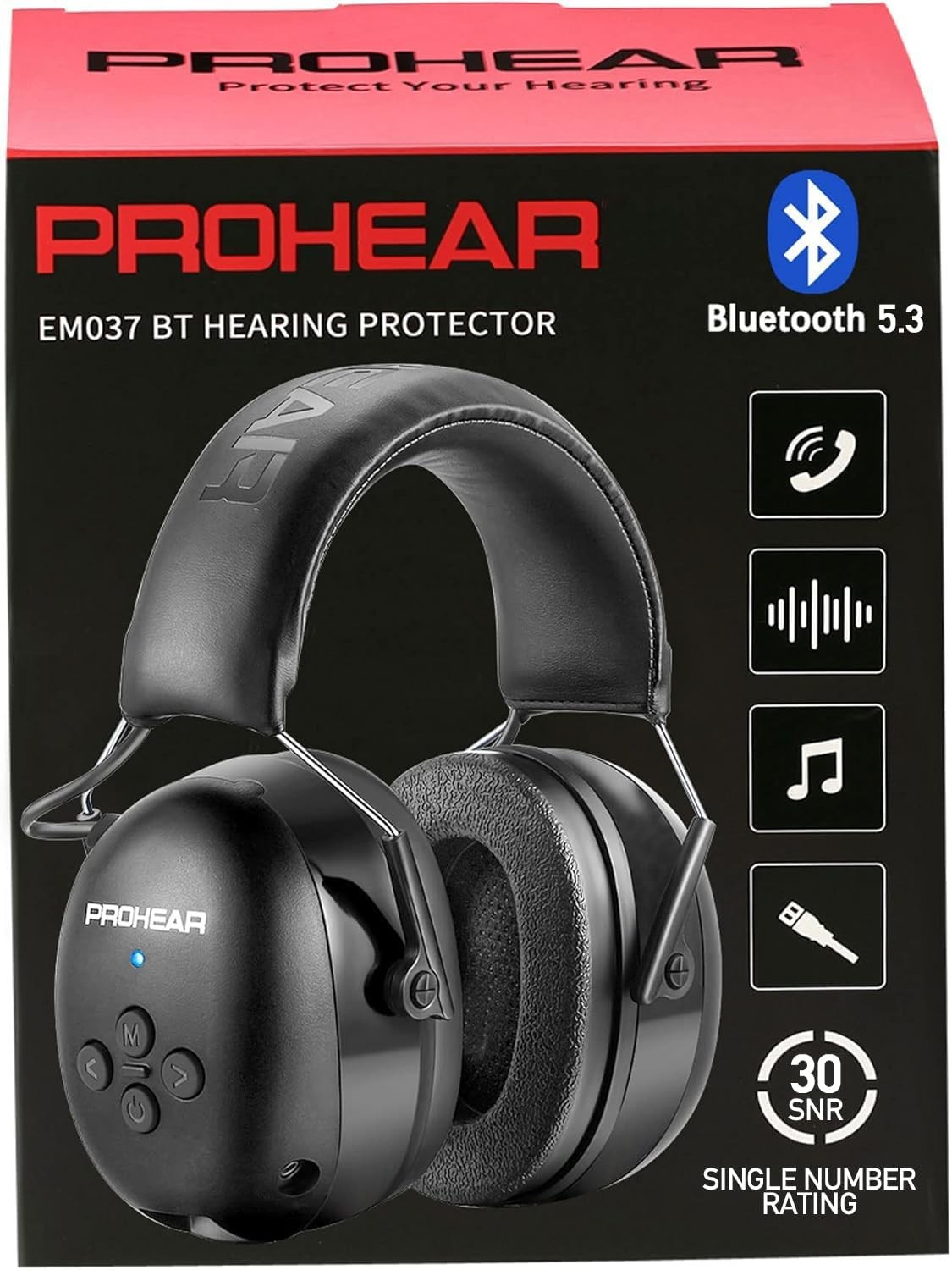 PROHEAR 037 Bluetooth 5.3 Hearing Protection 6.29*4.13*8.07 inches, 037black