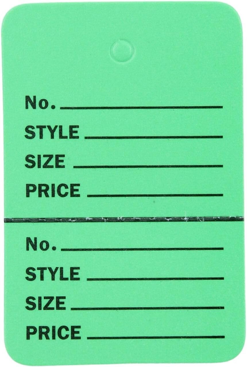 1000 Perforated Tags Price Sale 1 ¾» W x 2 ⅞” H Two Part Green Unstrung Tag