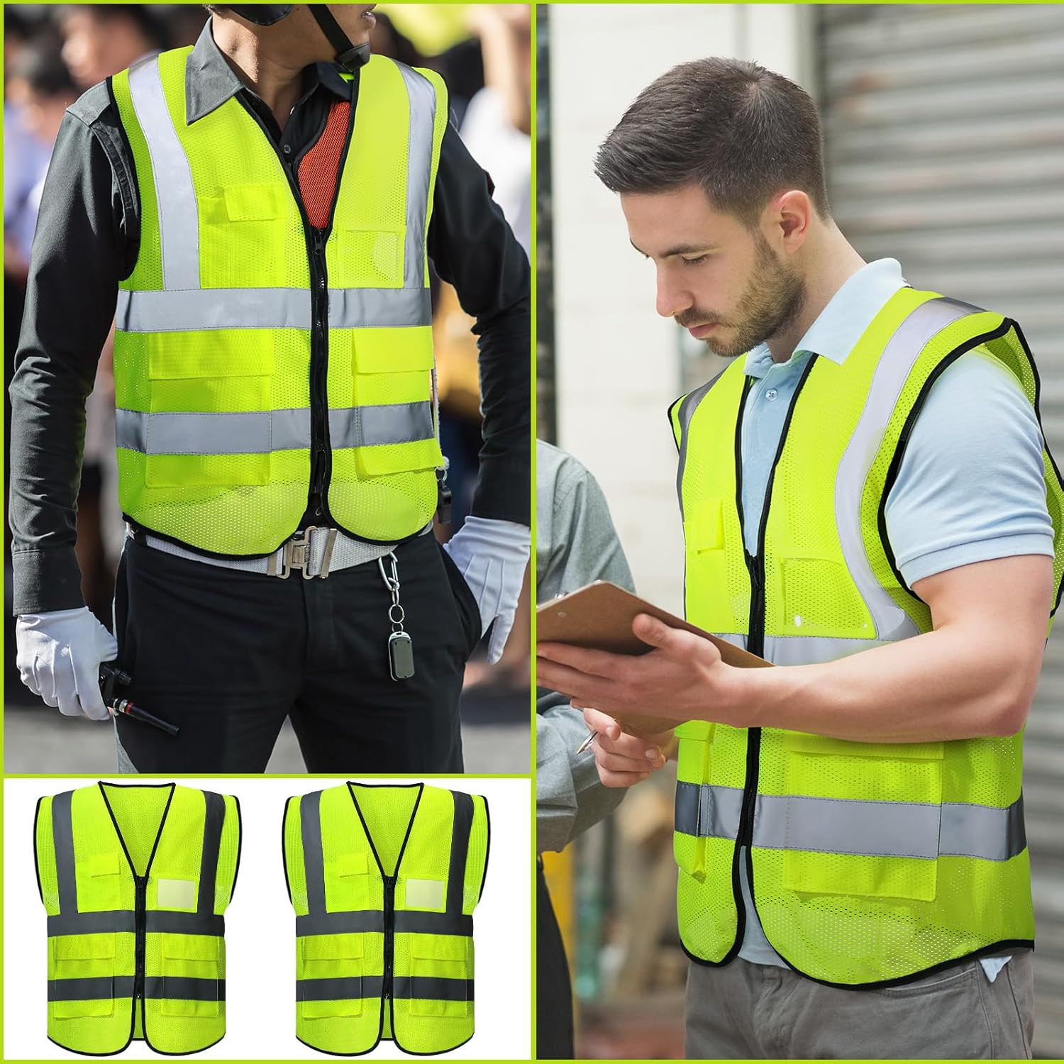 Jenpen 10 Pieces Reflective Safety Vests with Pockets and Zipper, High Visibilit