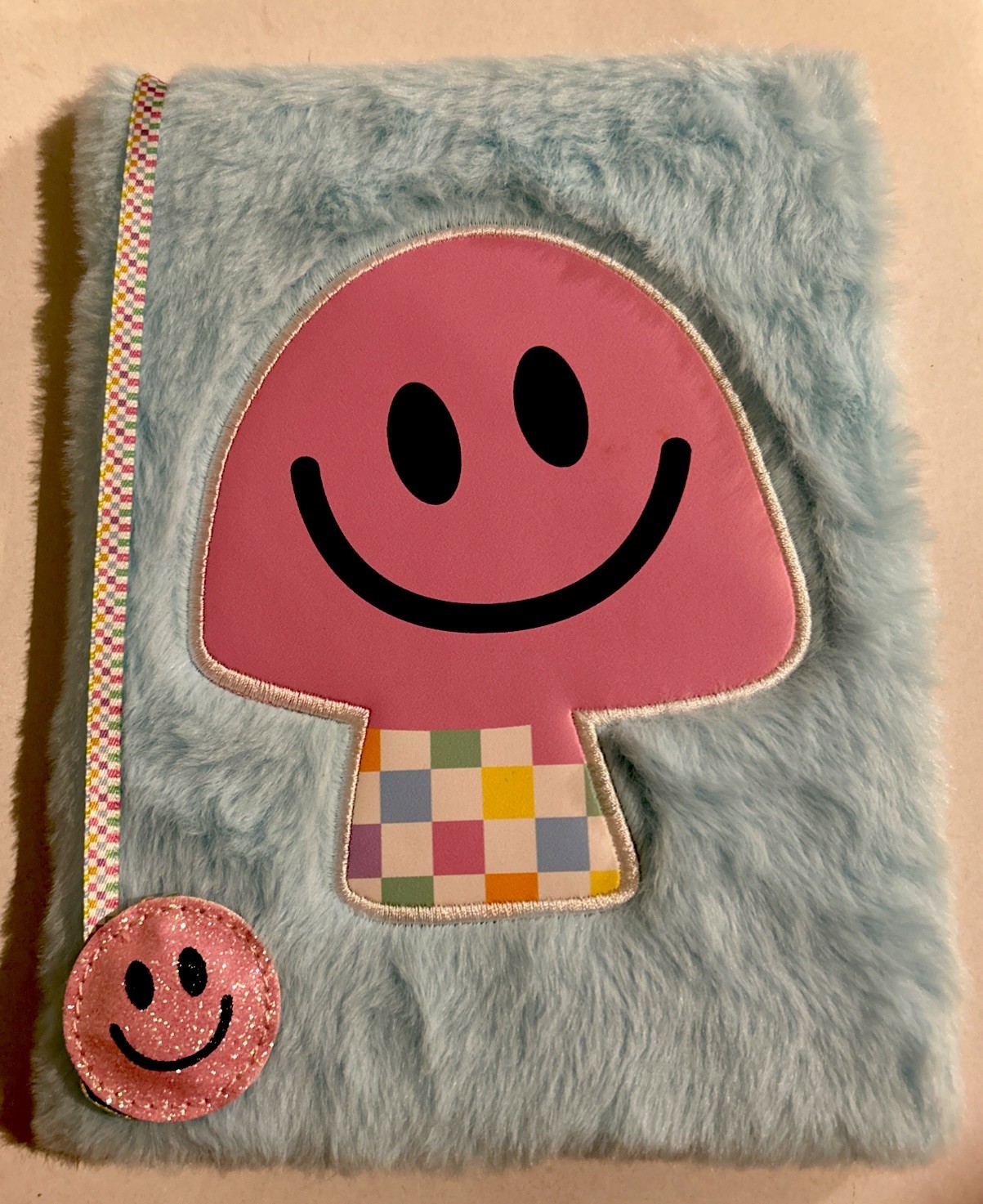 Fuzzy Blue Mushroom Note Journal Built In Puffy Bookmark 160 Pages By Iscream