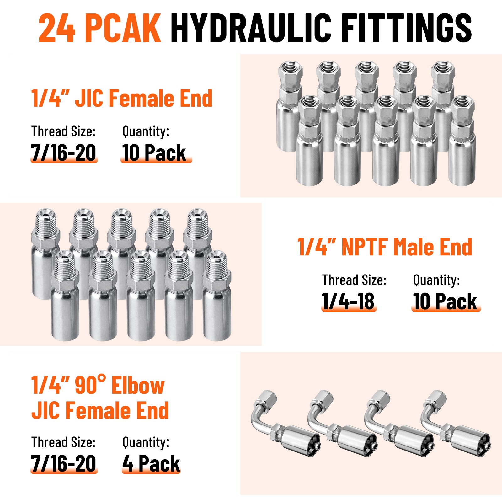 100FT 1/4″ Hydraulic Hose & 24 Fittings (JIC Female & NPTF Male & JIC Female 90°