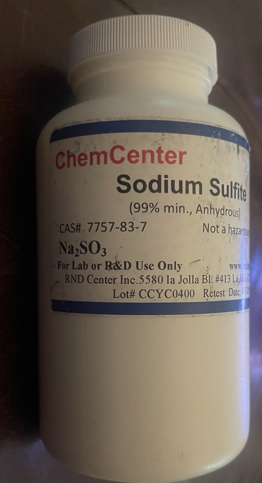 Sodium Sulfite, Anhydrous, Reagent, 99% min., 1lb.
