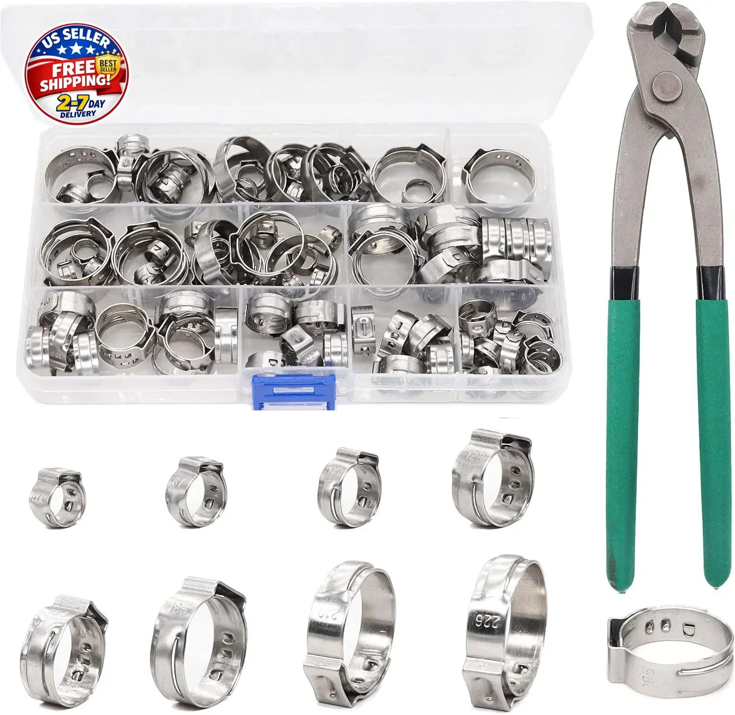 Binifimux Single Ear Hose Clamps, Oetiker Clamps, 92Pcs(6.0Mm-22.6Mm) Crimp Pipe