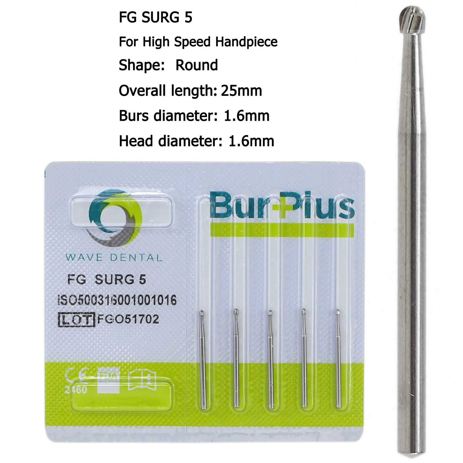 WAVE Dental Round Surgical Burs Carbide Bur High Speed Long FG / FG SURG 2 4 6 8