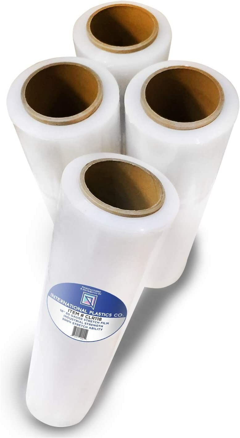 18″ Stretch Film/Wrap 80 Gauge 1200ft 500% Stretch Clear Pack of 4 Rolls