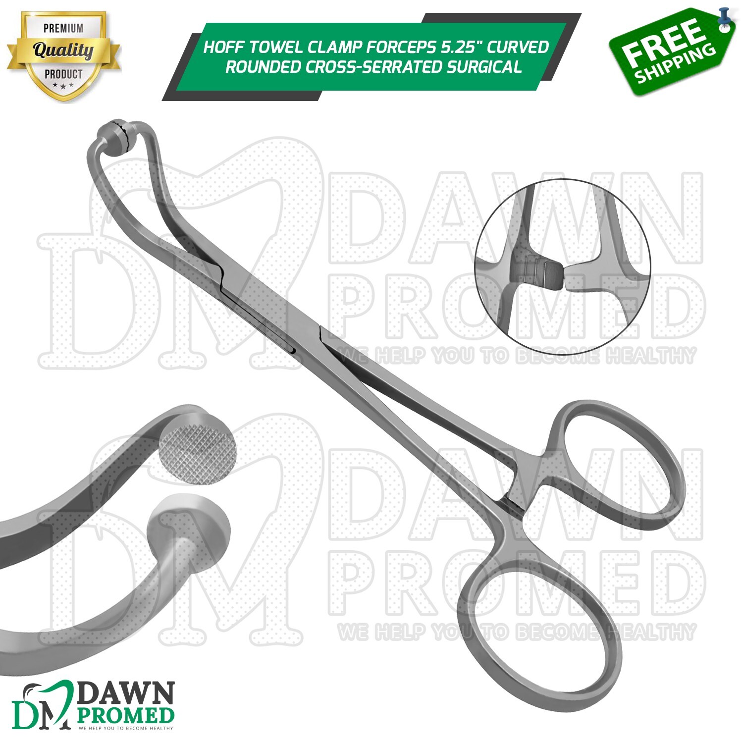 Hoff Towel Clamp Forceps 5.25″ Curved Rounded Cross-Serrated Surgical Instrument