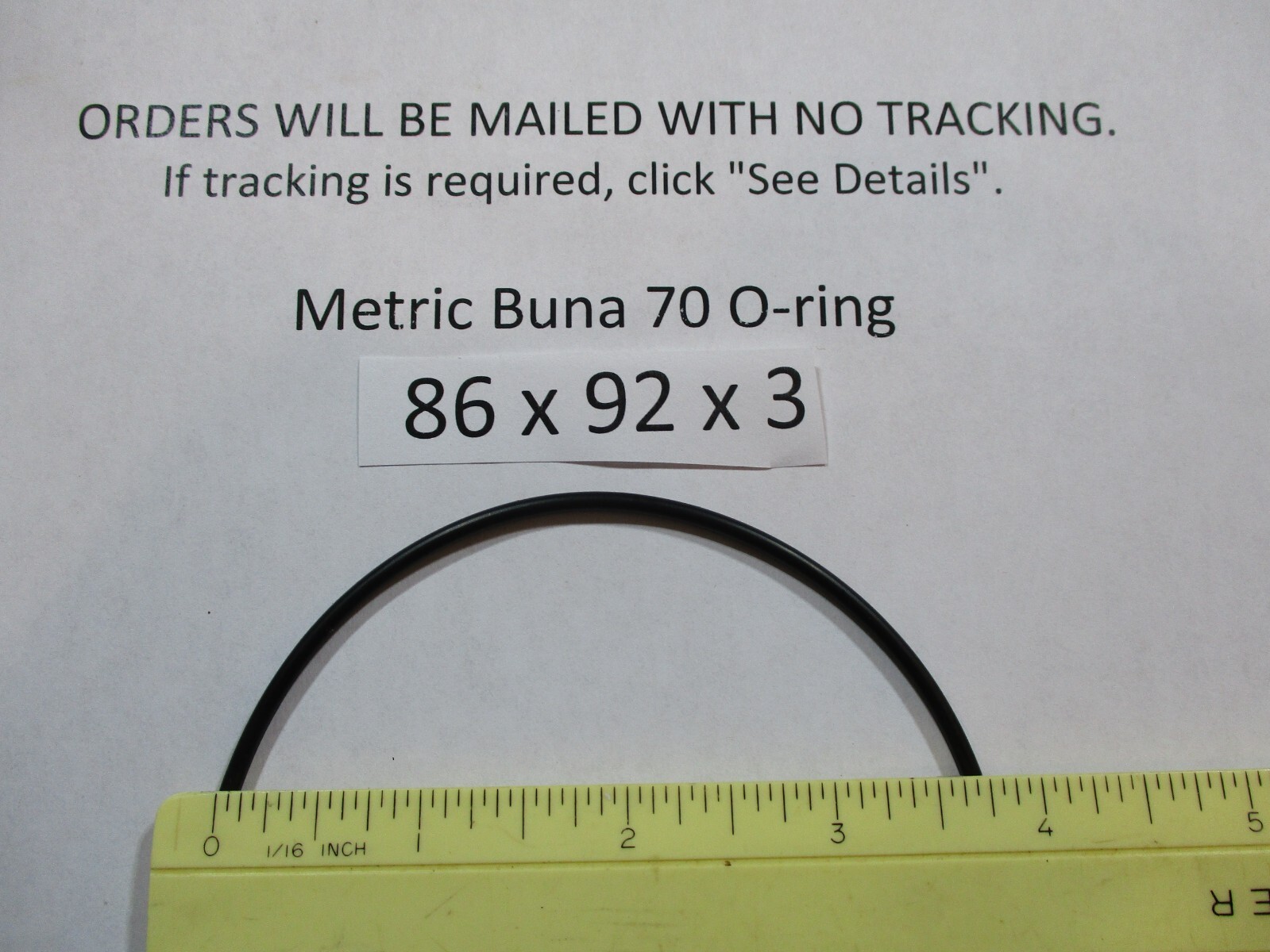 86mm ID x 92mm OD x 3mm thick O-ring. Buna-70. Quan 1.