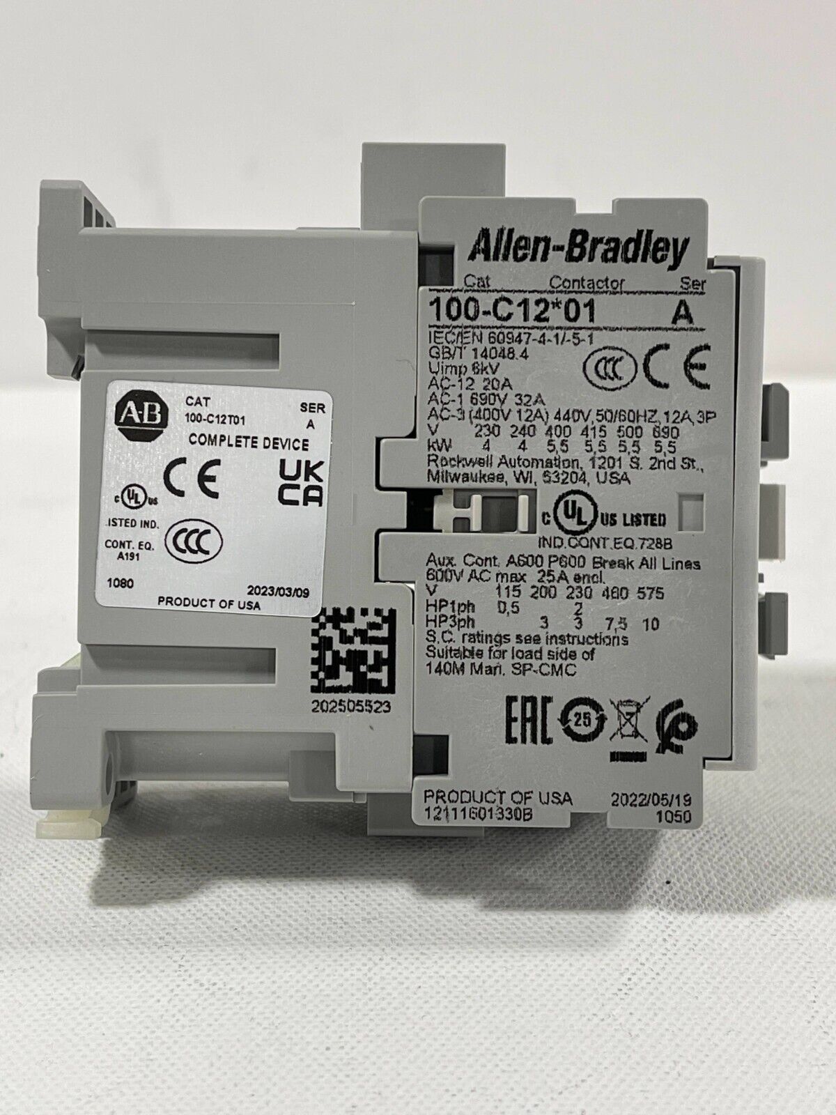 New! Allen Bradley 100-C12T01 Contactor 3 NO Main Pole 240/277VAC Coil
