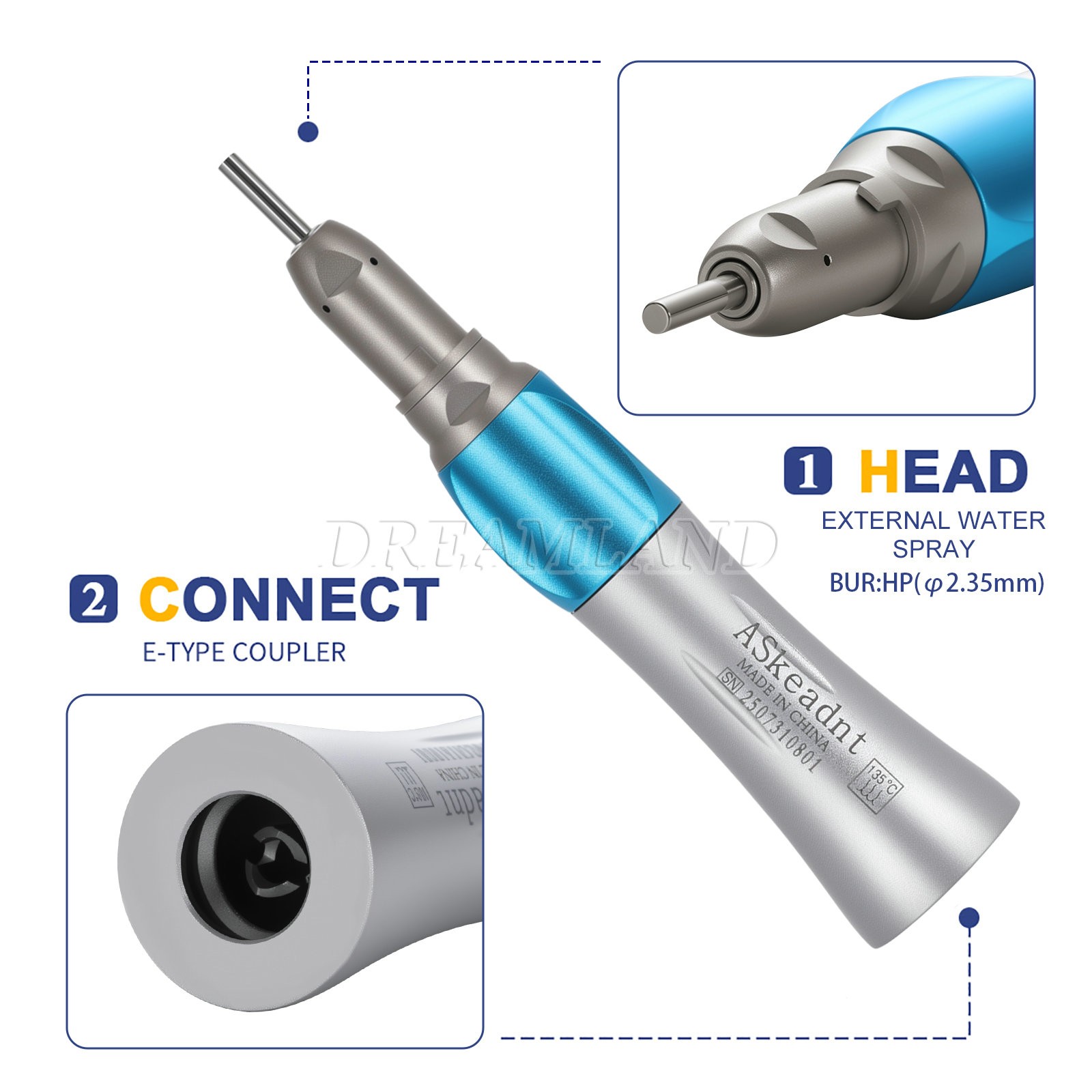 USA Low Price Dental Slow Speed Handpiece Straight Nose Cone E-type to Motor