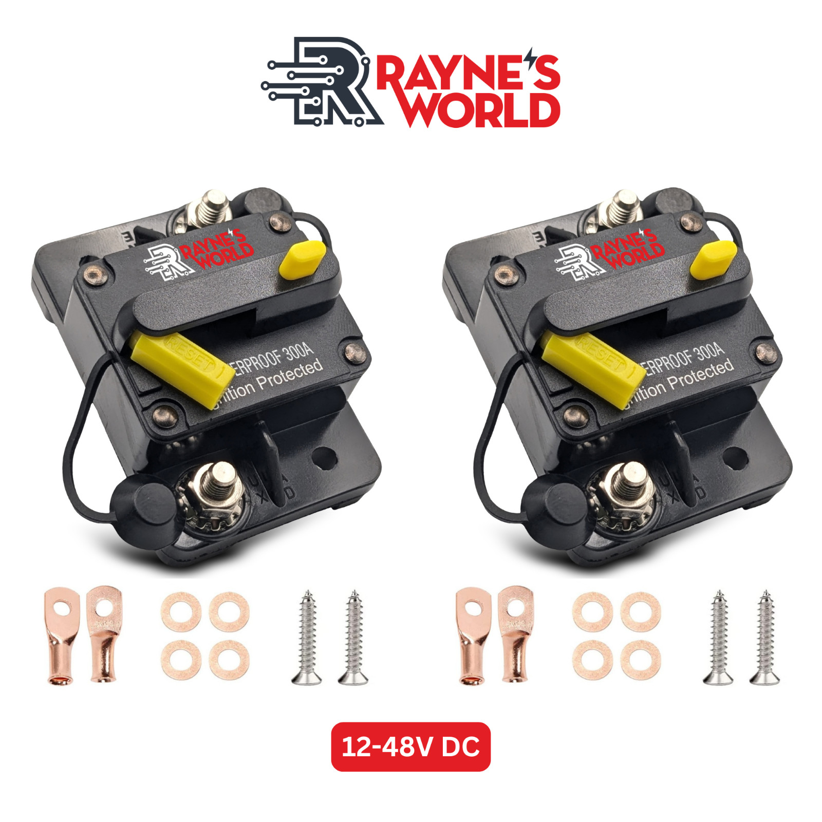2 PACK 300 Amp Waterproof Yellow Circuit Breaker Auto/Marine/Solar 12-48V DC