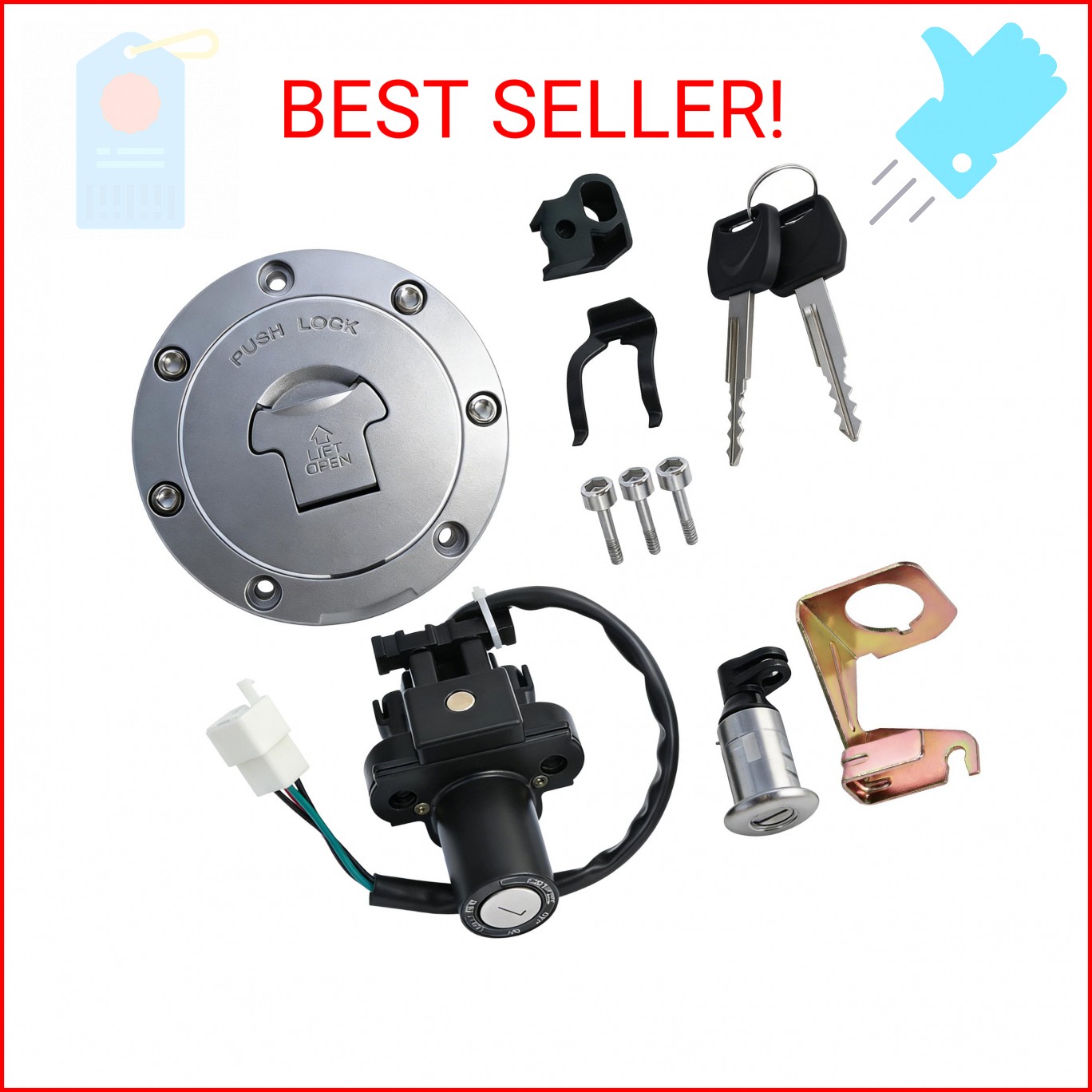 waltyotur Ignition Switch Fuel Gas Cap Seat Lock Key Set Replacement for Honda C