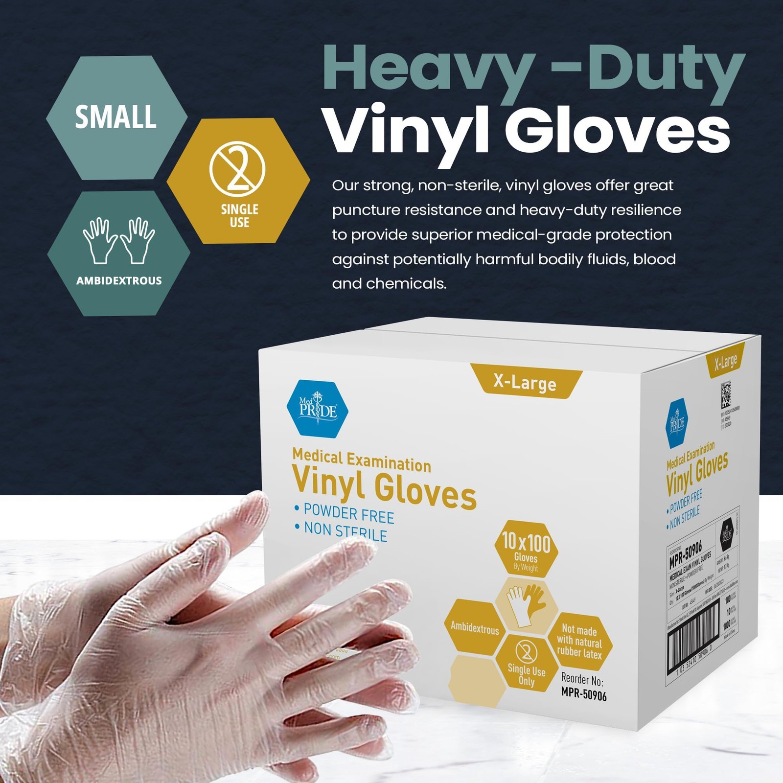 MED PRIDE Medical Vinyl Examination Gloves (X-Large, X-Large, Black